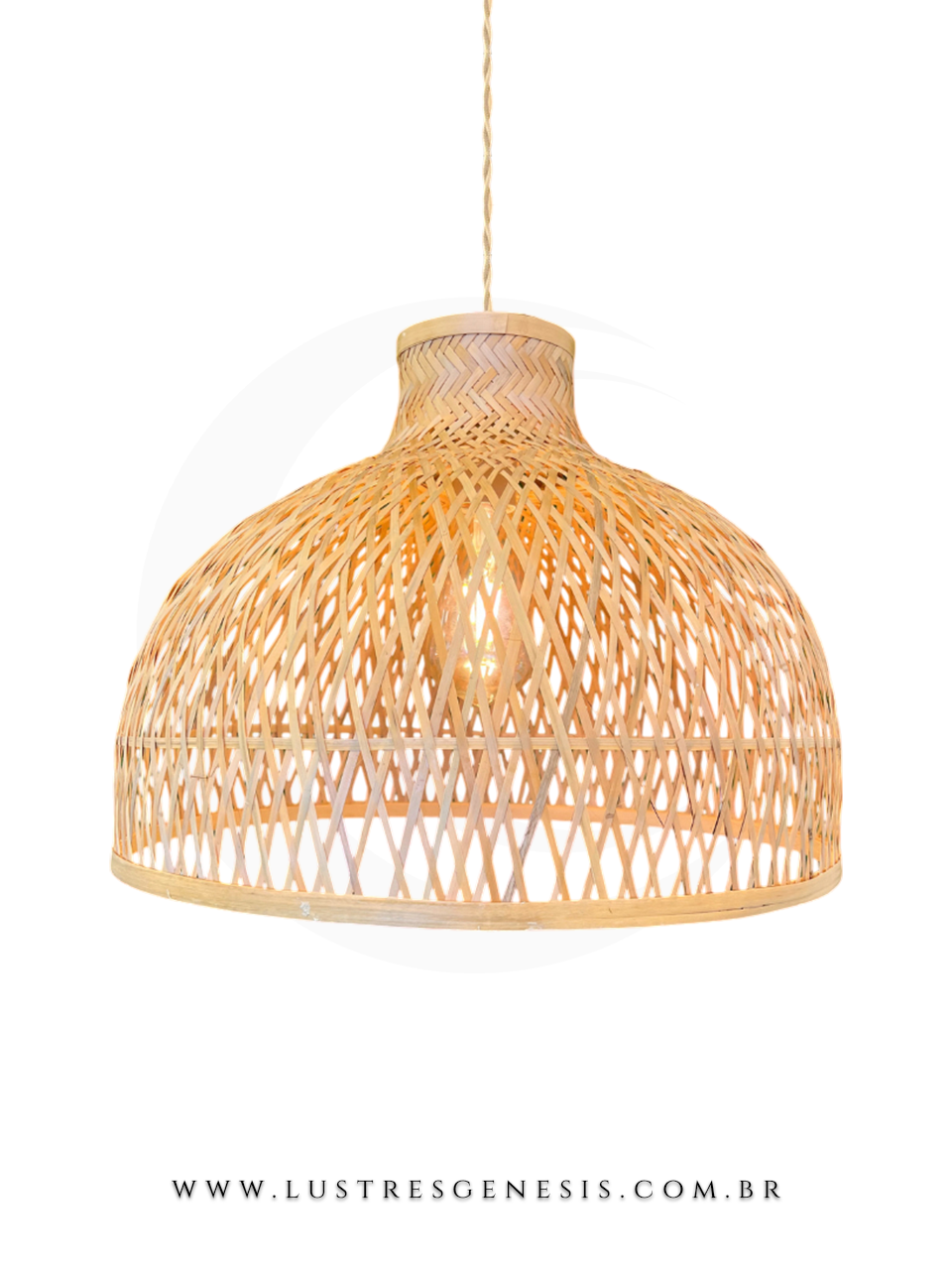 Pendente de fibra de bambu Jacarta de 40cm, design artesanal, ideal para mesas, balcão de cozinha, área gourmet e sítios